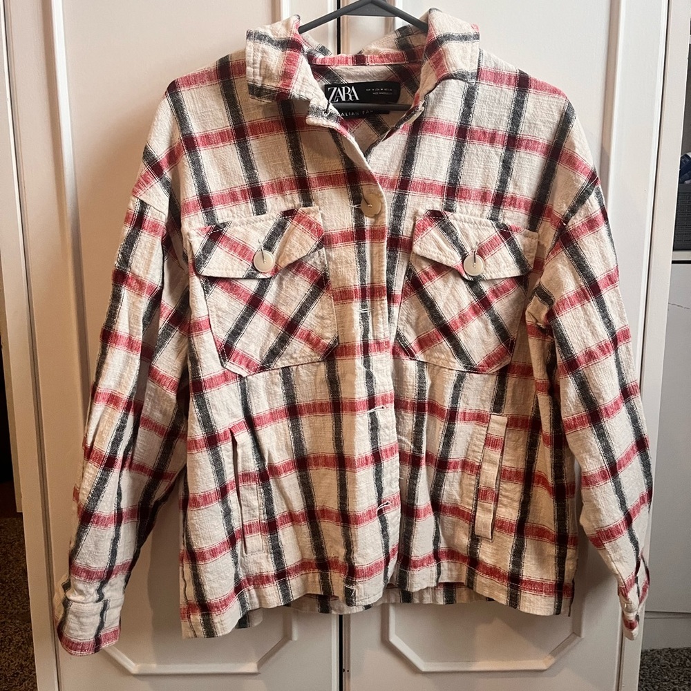 Zara Women's Plaid Jacket - Red and Cream